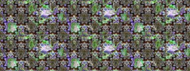 On gray and black colors. Sketch pattern in vintage style with bouquets of flowers. Raster illustration.