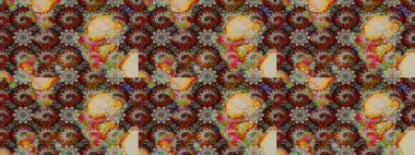 Renkli Bahar Teması eskiz kalıbı. Eskiz klasiği. Raster Şirin kumaş deseni. Düz Çiçek Elementleri Tasarımı.