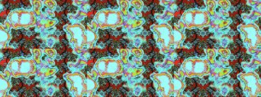 Mavi ve yeşil renkte etnik çiçeklerle süslenmiş zarif bir eskiz şekli. Asya Tekstil 'inde Raster Çiçek İllüstrasyonu.