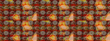 Raster illüstrasyonu. Kahverengi ve bej renkli çiçekler. Küçük çiçekte sevimli çiçek deseni var..