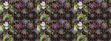 Raster deseni. Süslü kumaş deseni. Çiçekli çiçek deseni, suluboya..