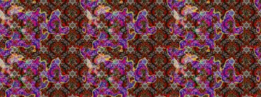 Raster deseni. Bahar çiçekleri dallı desen, kahverengi ve kırmızı renkler çiçekli siluet.