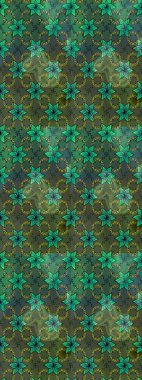 Raster illustration. Colorful ornamental border. On green and blue colors. Floral wallpaper. Indian ornament. Sketch pattern.