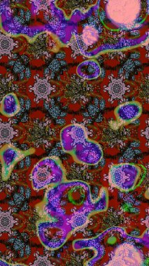 Raster illüstrasyonu. Kahverengi ve kırmızı renklerde bahar çiçekleri. Raster çiçek desenli ve çiçekli..