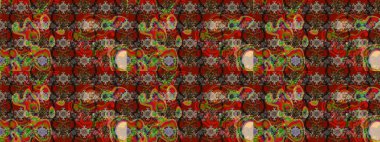 Raster illüstrasyonu. Suluboya çiçekli çiçek deseni. Kahverengi ve kırmızı renkli güzel tekstil.