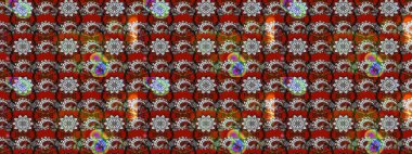 Raster Çiçek İllüstrasyonu 'nun şirin tekstili. Kırmızı ve gri renkte etnik çiçeklerle süslenmiş zarif bir eskiz..