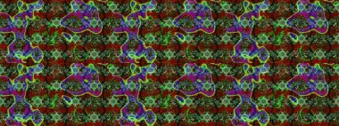 Gentle, cute floral background. Flowers on green and red colors. Raster floral pattern in doodle style with flowers.