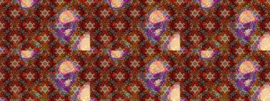 Kahverengi ve kırmızı çiçekli eskiz deseni, suluboya çiçek deseni, sevimli çiçek, duvar kağıdı, kart veya kumaş için fayanslı. Raster - stok.