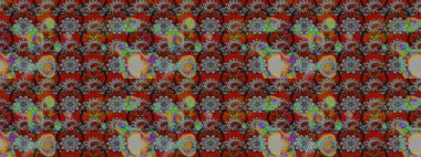 Flowers on gray and red colors. Sketch pattern with floral ornament. Raster illustration.