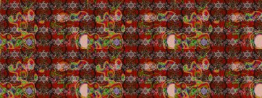 Raster illüstrasyonundaki çiçek desenli çizim. Kahverengi ve kırmızı renkte çiçekler.