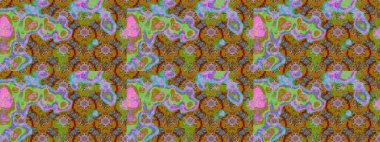 Yeşil ve kahverengi renkli bitkilerden oluşan parlak çiçekli çizim deseni.