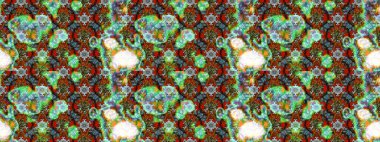 Tekstil için suluboya eskiz deseni. El çizimi çiçek çizimi deseni (fayans). Şirin çiçekleri, desenleri, yeşil ve kahverengi renkleri olan renkli çizim deseni.