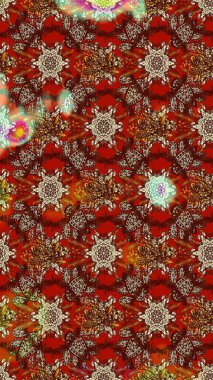 Düz Çiçek Elementleri Tasarımı. Renkli Bahar Teması eskiz kalıbı. Raster Modaya uygun kumaş deseni. Kahverengi ve kırmızı renkli şirin çiçek deseni.