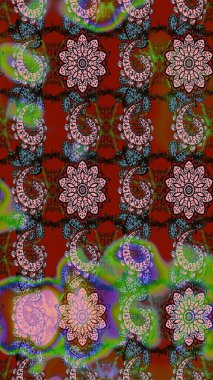 Raster Güzel kumaş deseni. Raster suluboya çiçek deseni, narin çiçekler, kahverengi ve yeşil çiçekler, tebrik kartı şablonu..