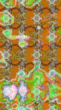 Şirin çiçekli eskiz deseni ve kahverengi ve yeşil renkli yapraklar, suluboya çiçek deseni, duvar kağıdı, kart ya da kumaş için fayanslı. Raster illüstrasyonu.