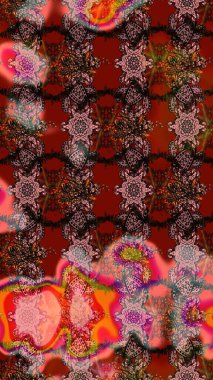 Parlak çiçekli halı deseni kahverengi ve kırmızı renklerde..