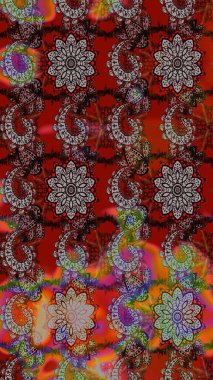 Çiçekli karalama şeklinde Raster çiçek deseni. Nazik, narin çiçek arkaplanı. Kahverengi ve kırmızı renkte çiçekler.