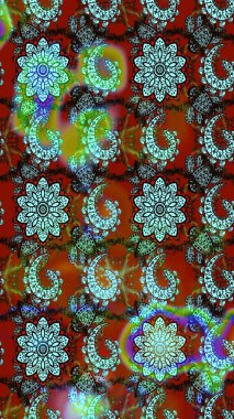 Düz Çiçek Elementleri Tasarımı. Renkli Bahar Teması eskiz kalıbı. Çiçek desenli çizim. Mavi ve kahverengi renkte çiçekler. Asya tekstil tarzında. Raster illüstrasyonu.