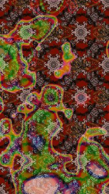 Güzel kumaş deseni. Düz Çiçek Elementleri Tasarımı. Raster illüstrasyonu. Çiçek desenli çizim. Renkli Bahar Teması eskiz kalıbı. Asya tekstil tarzında.