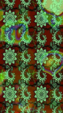 Yeşil ve kahverengi renkli çiçekler. Raster illüstrasyonundaki çiçek desenli çizim. Düz Çiçek Elementleri Tasarımı. Renkli Bahar Teması çizim şablonu.