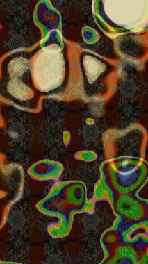 Raster illüstrasyonu. El çizimi çiçekli soyut çizim kalıbı. Kahverengi ve gri renkte çiçekler.