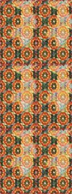 Çiçek süsü kumaş deseni, cam, çiçek desenli metal turuncu, kahverengi ve altın elementli. Klasik raster altın pürüzsüz desen.