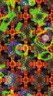 Raster illüstrasyonu. Siyah ve kahverengi renklere karalamalar çizilmiş çiçek deseni.