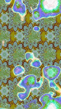 Yeşil ve mavi renklerde. Çiçek buketleriyle klasik bir eskiz şekli. Raster illüstrasyonu.