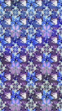 Flowers of the valley on blue and violet colors. Raster - stock. Sketch background pattern. Watercolor, hand drawn.