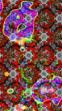 Raster illustration. Flowers on red and gray colors. Floral sketch pattern background, with strokes and splashes, summer flowers.