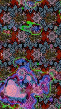 Raster çiçek desenli çiçek deseni, yapraklar, dekoratif elementler, sıçrama, lekeler, el çizimi kontur çizgileri ve Doodle çizim stili, grafik raster çizim çizimi.