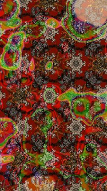 Raster illüstrasyonundaki çiçek desenli çizim. Düz Çiçek Elementleri Tasarımı. Kahverengi ve kırmızı renkte çiçekler. Renkli Yaz Teması çizim şablonu.