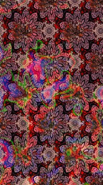 Raster illustration. Abstract sketch pattern with hand drawing flowers. Flowers on pink and brown colors.