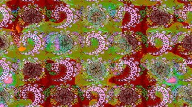 Gentle, tender floral background. Raster floral pattern in doodle style with flowers. Flowers on green and red colors.