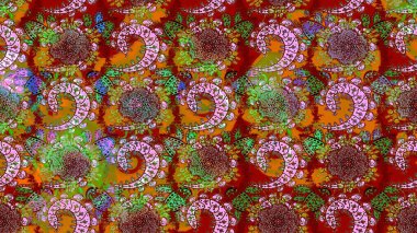 Flat Flower Elements Design. Cute flower raster pattern. Colour Summer Theme sketch pattern Background. Flowers on red and brown colors.