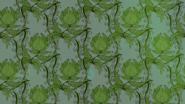 Çiçeksel elementlerle süslenmiş zarif raster dokusu. Küçük çiçekte hoş bir çiçek deseni var. Parlak çiçekli yeşil ve gri renkler üzerine soyut çizim deseni.