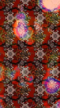 Düz Çiçek Elementleri Tasarımı. Kahverengi ve kırmızı renkte zarif çiçekli suluboya. Raster illüstrasyonu. Renkli Bahar Teması çizim şablonu.