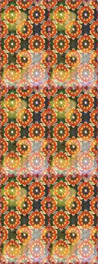 Altın karalama fantezi yaprakları ve turuncu ve kahverengi renkte çiçek desenli Raster soyut çelengi. El yapımı dekoratif çerçeve, albüm kapağı, tebrik kartı, klasik Art deco tarzı.