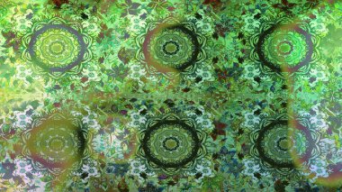 Yeşil ve nötr renklerde çiçekler. Kumaş desenli papatya çiçekleri ayrıntıları.