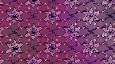 Raster illüstrasyonu. Eski moda arka plan. Güzel, parlak, pürüzsüz kumaş, tuval. Kıvırcık, parlak örgü. Şablon, pürüzsüz, çiçekli kenar. Çiçeklerin çelengi.