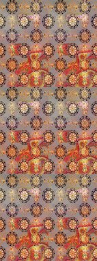 Eskiz modeli etnik tasarım. Yatak çarşafları, ceket, paket tasarımı, kumaş ve moda kavramları için tekstil baskısı. Çiçekleri, deniz kabukları, mandalaları ve suluboya efektleri olan deniz altyapısı.