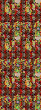 Raster illüstrasyonu. Kırmızı ve kahverengi renkli güzel tekstil. Suluboya çiçekli çiçek deseni.