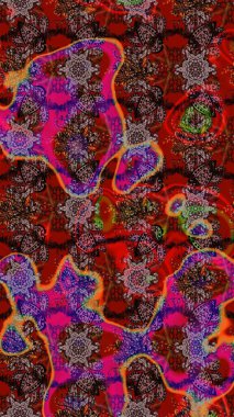 Çiçeksel kahverengi ve kırmızı çizim deseni. Klasik taslak çizimi. Raster çiçek izi..