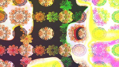 Indian ornament. Sketch pattern. Colorful ornamental border. Raster illustration. Floral wallpaper. On brown and neutral colors.