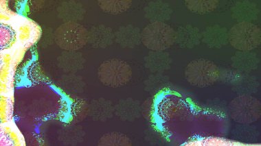 Raster illüstrasyonu. Yeşil ve gri renklerde bahar çiçekleri. Çiçek ve yapraklı karalama şeklinde Raster çiçek deseni.