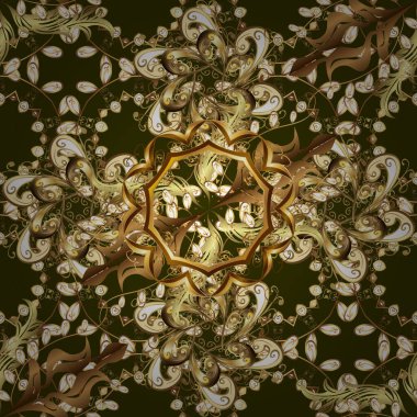 Kahverengi ve bej renklerde altın desenli altın elementler. Geleneksel vektör yön süsü. Kusursuz klasik altın desen.