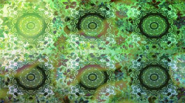 Yeşil ve nötr renklerde çiçekler. Küçük çiçekteki sevimli çiçek deseni. Raster illüstrasyonu.