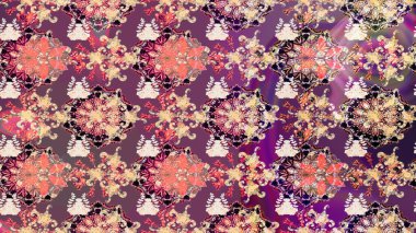 Raster illustration. Beautiful watercolor pattern with flowers. On purple and beige colors.