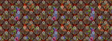 Parlak çiçekli kolaj çiçekleri kahverengi ve siyah. Çiçek tasarımı için inanılmaz bir kolaj cenneti tarzı. Çiçekli zambaklar eskiz arka planı.