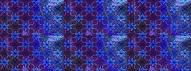 Kabile sanatı boho baskısı, klasik çiçek arkaplanı. Arkaplan dokusu, duvar kağıdı, mor ve mavi renkli çiçek teması. Soyut etnik raster pürüzsüz desen.